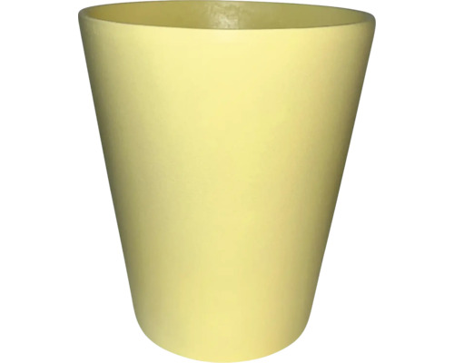Gelber Blumentopf in konischer Form mit matter Oberfläche.