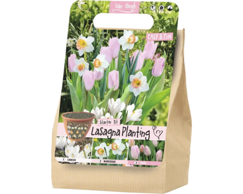 Van Gogh Starter-Kit für Lasagna-Bepflanzung mit Blumenzwiebeln von Krokussen, Narzissen und Tulpen.
