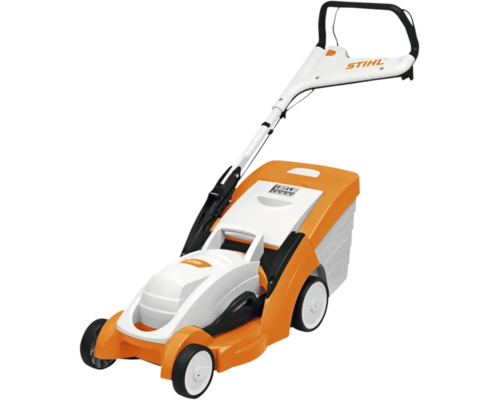 STIHL Rasenmäher mit Grasfangkorb und höhenverstellbarem Holm.