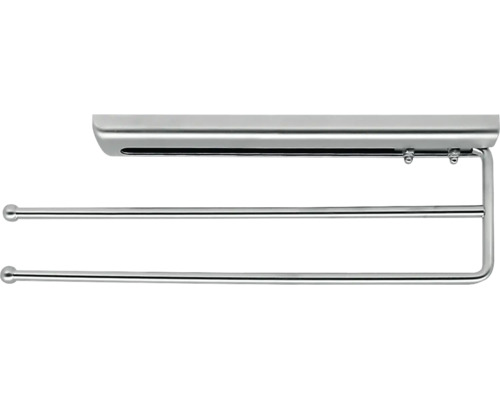 Ausziehbarer Handtuchhalter mit zwei Armen aus verchromtem Metall.