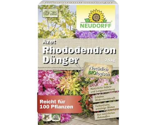 Neudorff Azet Rhododendron-Dünger 2,5 Kilogramm Packung, organischer Bio-Dünger für 100 Pflanzen aus natürlichen Rohstoffen.