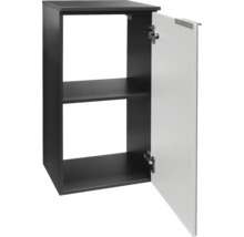 Hängeschrank mit einem Einlegeboden und geöffneter Tür, Korpus Anthrazit, Front Weiß.