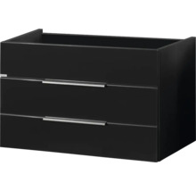 Waschbeckenunterschrank mit zwei Schubladen und silberfarbenen Griffleisten in Schwarz.