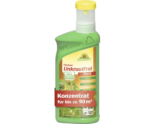Neudorff Finalsan UnkrautFrei PLUS Konzentrat Unkrautvernichter für bis zu 90 Quadratmeter in einer Flasche aus 90 Prozent Rezyklat.