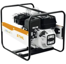 Stihl Motorpumpe mit schwarzem Stahlrahmen und Benzinmotor.