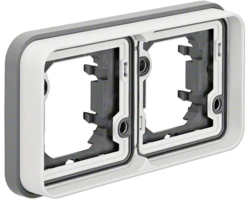 Aufputz-Abdeckrahmen 2-fach horizontal für Schalter und Steckdosen mit Dichtung.