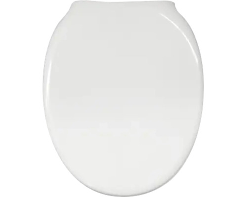 WC-Sitz mit Deckel in Weiß, ovale Form, glatte Oberfläche.