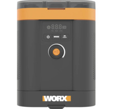 Tragbarer batteriebetriebener Kompressor von WORX mit Digitalanzeige für den Luftdruck und WORX Logo.
