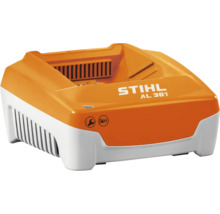 STIHL AL 301 Akku-Ladegerät aus Kunststoff in Orange und Grau für Lithium-Ionen-Akkus mit LED-Anzeige.