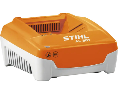 STIHL AL 301 Akku-Ladegerät aus Kunststoff in Orange und Grau für Lithium-Ionen-Akkus mit LED-Anzeige.