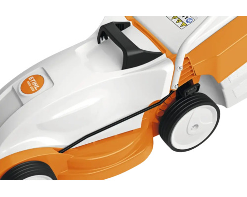 Stihl Elektro-Rasenmäher RME 235 aus Kunststoff mit Rädern und integriertem Tragegriff.