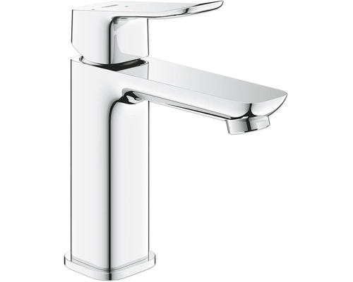 Einhebel-Waschtischarmatur aus Chrom mit flachem Auslauf und oberseitigem Hebel.