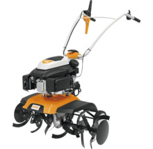 Stihl Motorhacke mit Benzinmotor, Hacksternen und verstellbarem Holm für die Bodenbearbeitung.