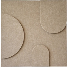 Quadratisches Akustikpaneel aus Filz mit reliefartigen geometrischen Formen wie Halbkreis und Bögen.