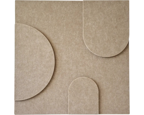 Quadratisches Akustikpaneel aus Filz mit reliefartigen geometrischen Formen wie Halbkreis und Bögen.