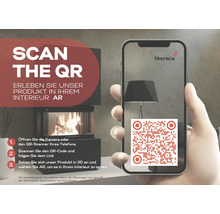 Smartphone zeigt QR-Code zum Erleben eines Thermia Produkts in 3D und Augmented Reality.