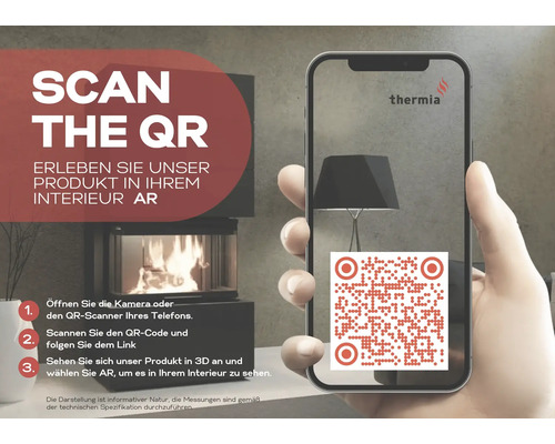 Smartphone zeigt QR-Code zum Erleben eines Thermia Produkts in 3D und Augmented Reality.
