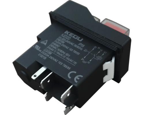 KEDU KJD32D elektromagnetischer Schalter mit Flachsteckern und technischen Spezifikationen.