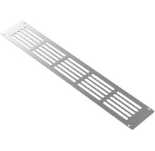 Rechteckiges Lüftungsgitter aus Aluminium mit parallelen Luftschlitzen für Möbel oder Sockel.