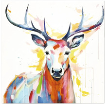 Leinwandbild mit farbenfroher Hirsch-Illustration und Geweih.