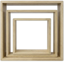 Dreiteiliges Wandregal-Set aus Holz in quadratischer Form, verschiedene Größen, ineinander verschachtelt.