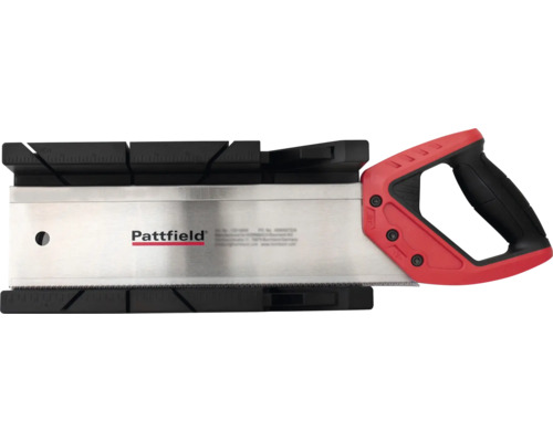 Pattfield Feinsäge mit Gehrungslade aus Kunststoff und Metall.