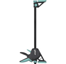 Einhandzwinge wolfcraft PRO mit Führungsschiene und Spannmechanismus.