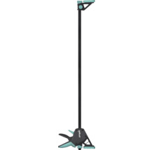Wolfcraft Einhandzwinge Pro zum Spannen und Fixieren von Werkstücken mit integriertem Griffmechanismus und langer Stahlschiene.
