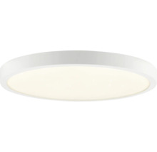Runde LED-Deckenleuchte in flachem Design mit weißem Rahmen und Diffusor.