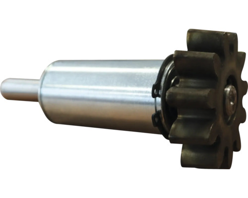 Metall-Motorwelle mit Zahnradritzel und Sicherungsring.