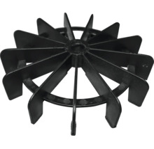 Schwarzes Lüfterrad aus Kunststoff mit zwölf Flügeln.