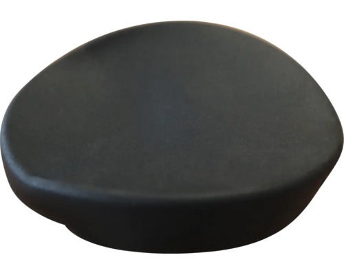 Möbelknopf in Kieselsteinoptik aus Metall, matt schwarz, asymmetrische ovale Form.