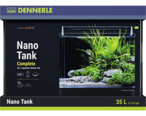 Dennerle Nano Tank Complete 35 Liter Aquarium Starter Set mit LED Beleuchtung, Filter und Bodengrund.