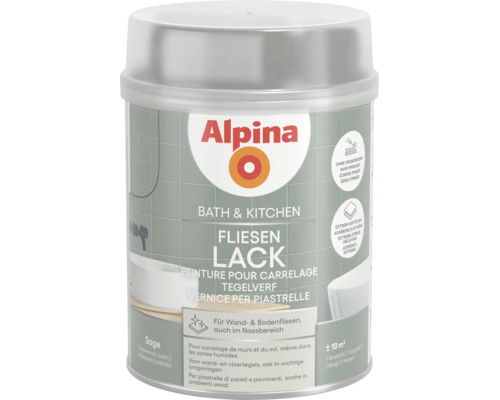 Dose Alpina Bad- und Küchenfliesenlack in Sage, seidenmatt, für Wand- und Bodenfliesen, ohne Grundierung verwendbar.