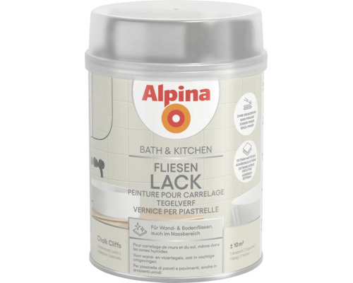 Alpina Bath and Kitchen Fliesenlack Chalk Cliffs seidenmatt, für Wand- und Bodenfliesen im Nassbereich, ohne Grundierung, für circa 10 Quadratmeter.