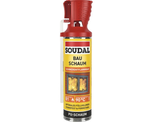 Soudal Bauschaum B1 schwerentflammbar PU-Schaum temperaturbeständig bis 90 Grad Celsius.