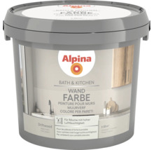 Alpina Wandfarbe Bath und Kitchen in Driftwood matt für Räume mit hoher Luftfeuchtigkeit, Ergiebigkeit circa 20 Quadratmeter.