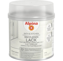 Alpina 3-in-1 Fliesenlack Bath und Kitchen für Wandfliesen, Bodenfliesen und Sanitärgegenstände, Farbe White Cotton seidenmatt, circa 7 Quadratmeter.