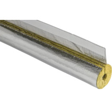 Rohrisolierung aus Steinwolle mit Aluminiumkaschierung und selbstklebendem Verschlussstreifen zur Wärmedämmung von Rohrleitungen.