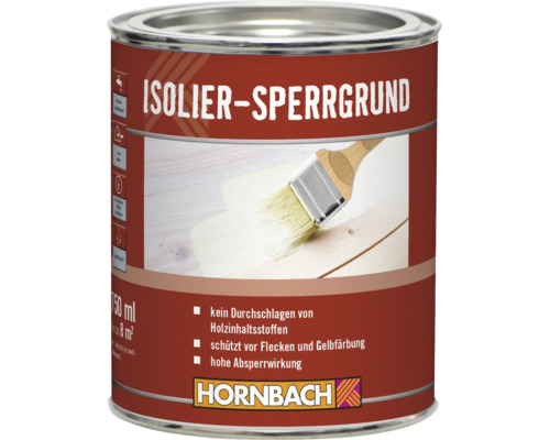 Hornbach Isolier-Sperrgrund 750 Milliliter für Holzoberflächen, verhindert das Durchschlagen von Holzinhaltsstoffen.