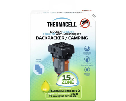 Thermacell Backpacker und Camping Mückenabwehr Gerät mit Eukalyptus citriodora Öl, 15 Quadratmeter Schutzzone, kabellos und ohne Spray.