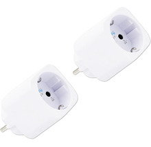 Zwei weiße Shelly WLAN-Steckdosenadapter im Set für die Hausautomation.