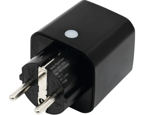 Schwarze Shelly Plug M Gen3 smarte WLAN-Steckdose zur Fernsteuerung von Elektrogeräten bis zu 3000 Watt.