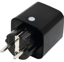 Smarter WLAN-Zwischenstecker Shelly Plug M Gen3 in Schwarz mit Bedienknopf auf der Oberseite.
