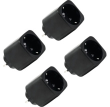 Shelly Smart Plug S, 4er Set, smarter Zwischenstecker aus Kunststoff in Schwarz.
