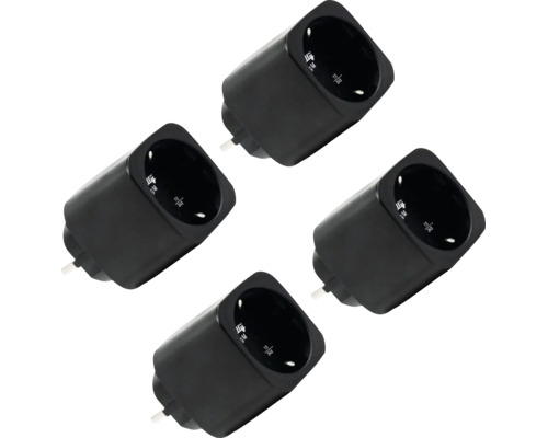 Shelly Smart Plug S, 4er Set, smarter Zwischenstecker aus Kunststoff in Schwarz.