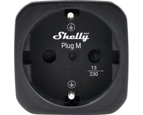 Intelligenter Steckdosenadapter Shelly Plug M Gen3 für Schuko-Systeme.