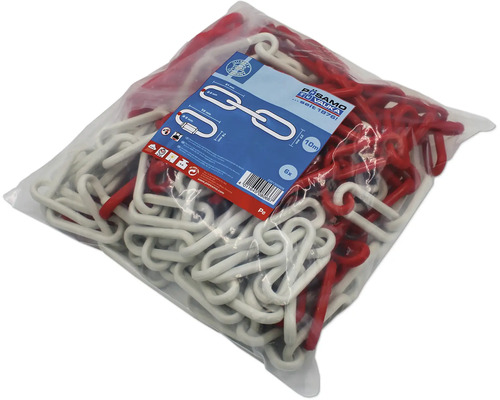 Pösamo Kunststoffkette rot und weiß aus Polyethylen in 6 Millimeter Stärke und 10 Meter Länge in einer transparenten Verpackung.