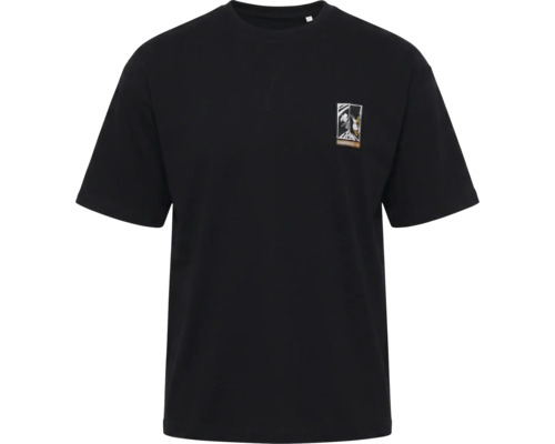 Schwarzes T-Shirt mit Rundhalsausschnitt und Snickers Workwear Logo-Patch auf der linken Brust.