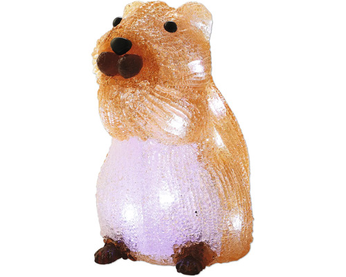 Beleuchtete Dekofigur Hamster aus braunem und weißem Acryl mit kristalliner Oberfläche für den Innenbereich und Außenbereich.